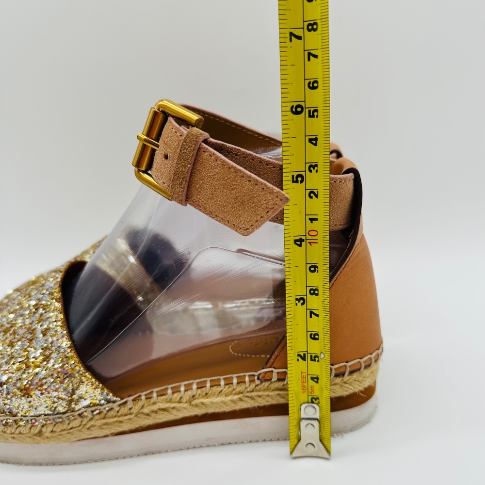 See by Chloe Glyn Gold Glitter Espadrille Wedge Sandal Size EU 37 - Picture 16 of 16